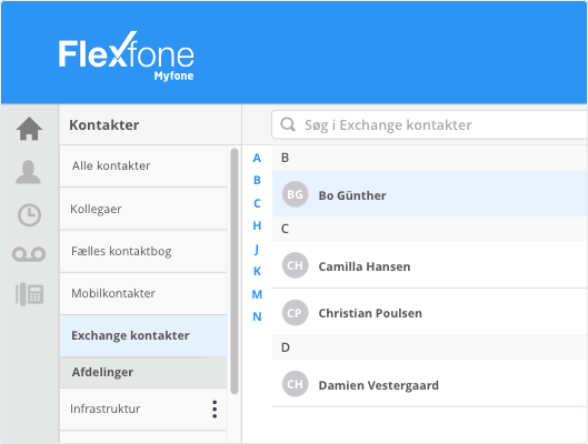 Se dine exchange-kontakter i Myfone