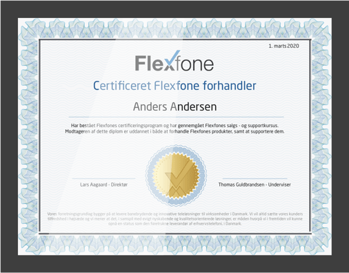 Flexfones forhandlere er alle certificeret Flexfones forhandlere er alle certificeret