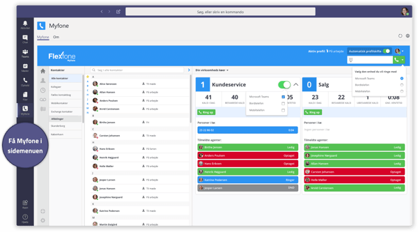 Telefoni i Microsoft Teams - Find og brug alle dine telefonifunktioner, som omstilling og til-/afmelding af køer direkte i Teams.