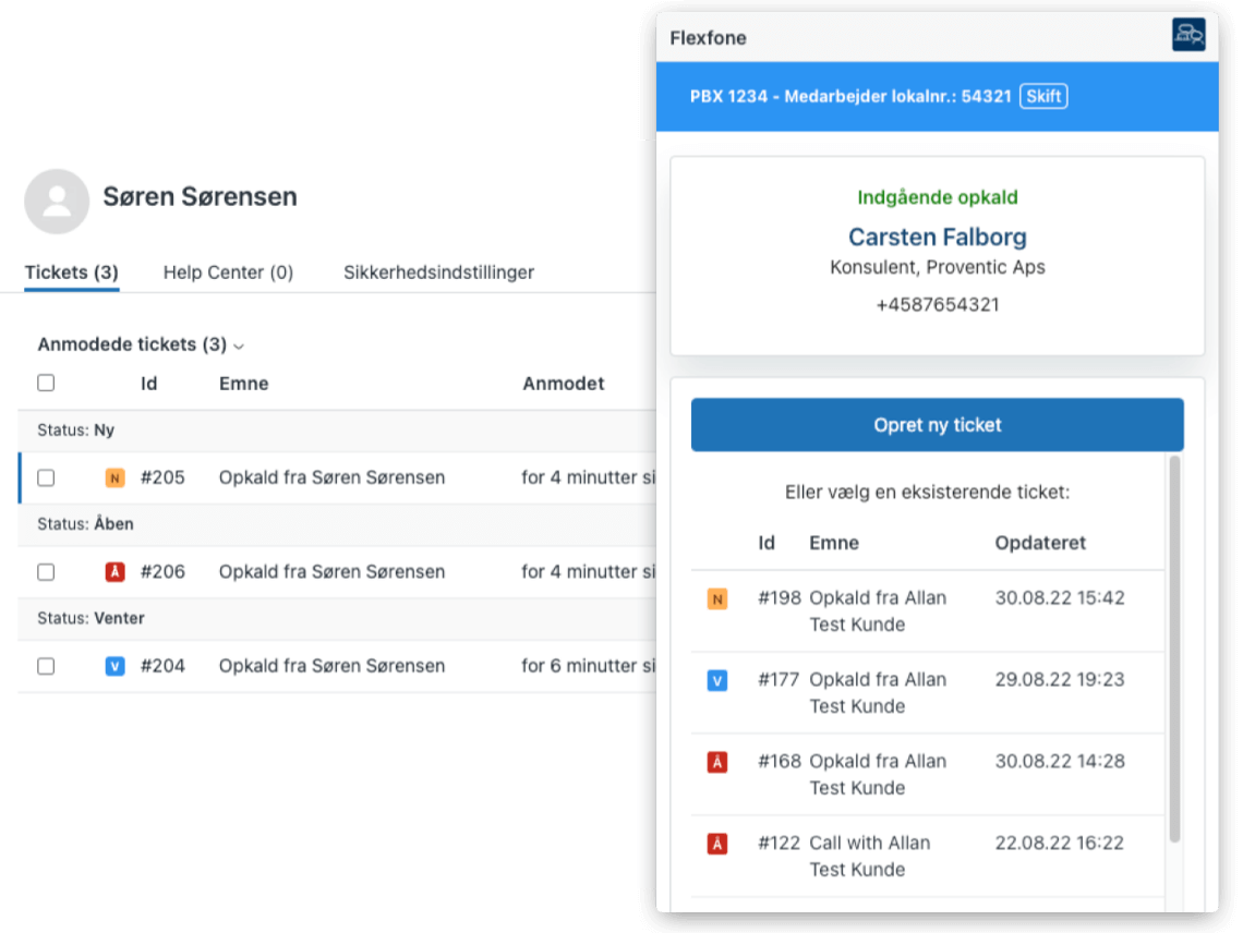 Se kontaktinformationer ved indgående opkald i Zendesk med en integration til Flexfone. 