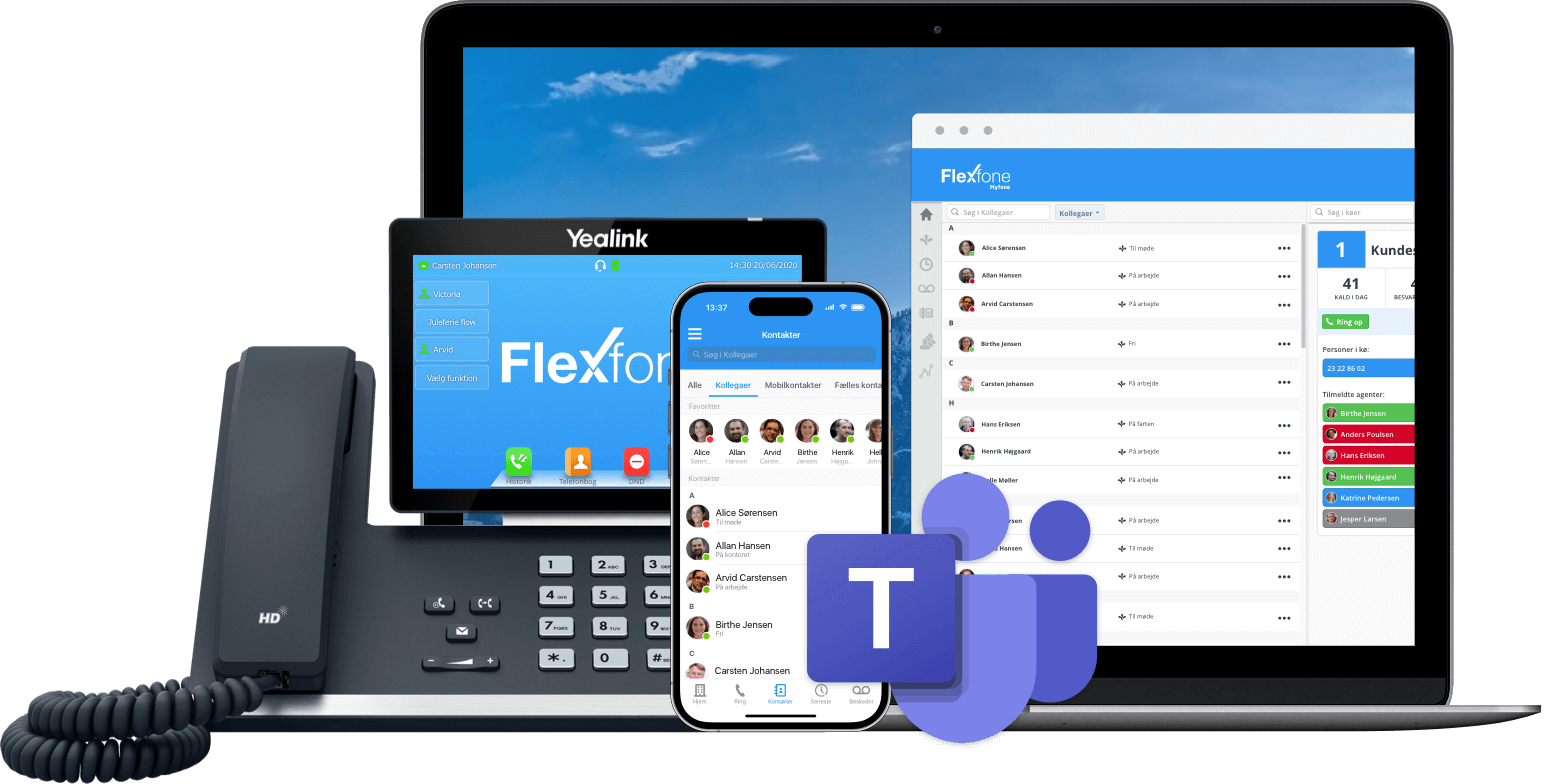 flexfones erhvervstelefoni er synkroniseret på tværs af dine enheder