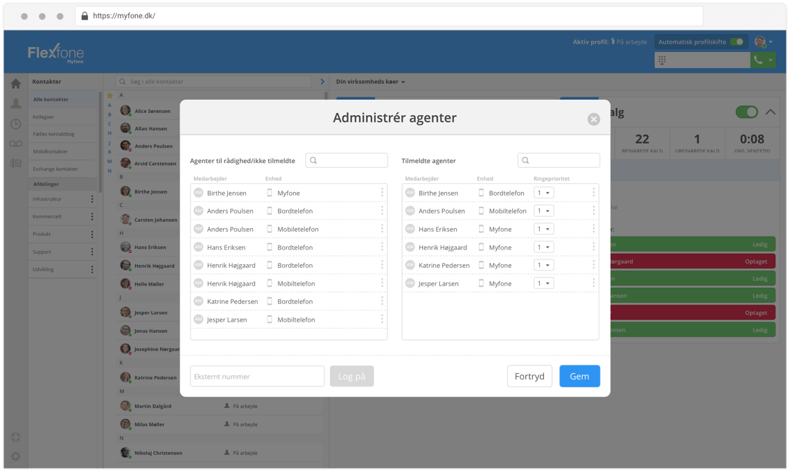 køadministrator - til- /afmeld agenter til en telefonkø