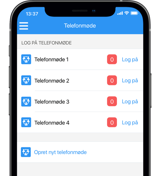 Du kan via Myfone app'en logge på et telefonmøde, eller oprette et med kollegaer eller eksterne numre.