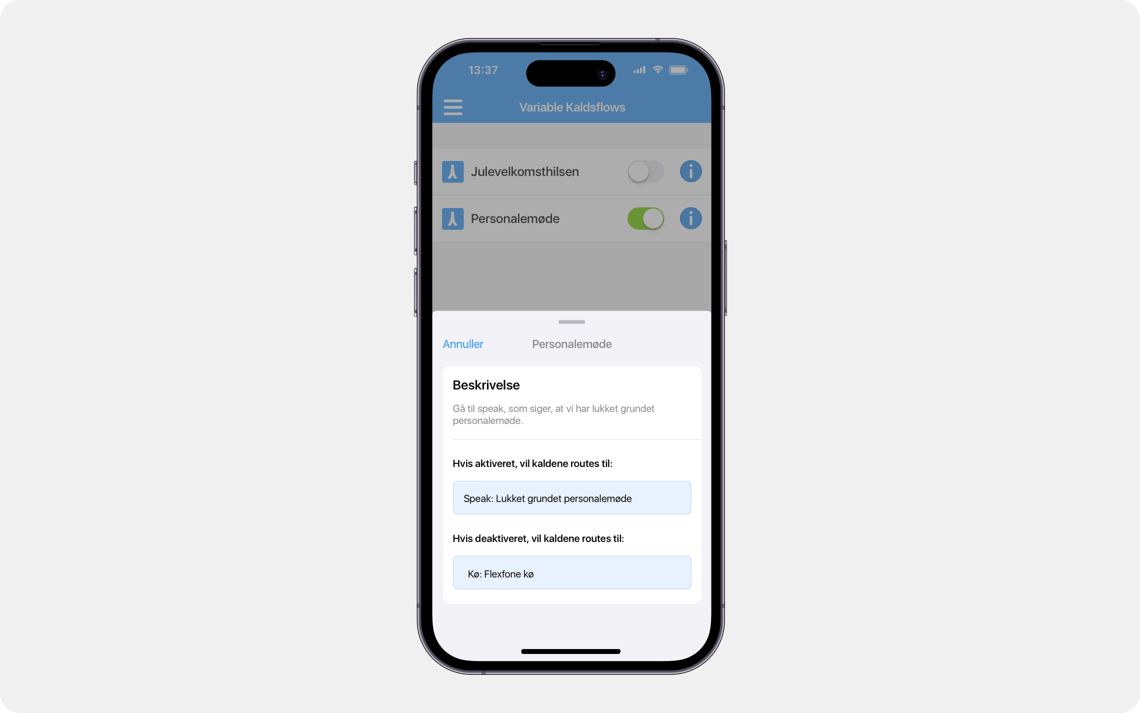 Slå variabelt kaldsflow til via Myfone-appen Slå variabelt kaldsflow til via Myfone-appen