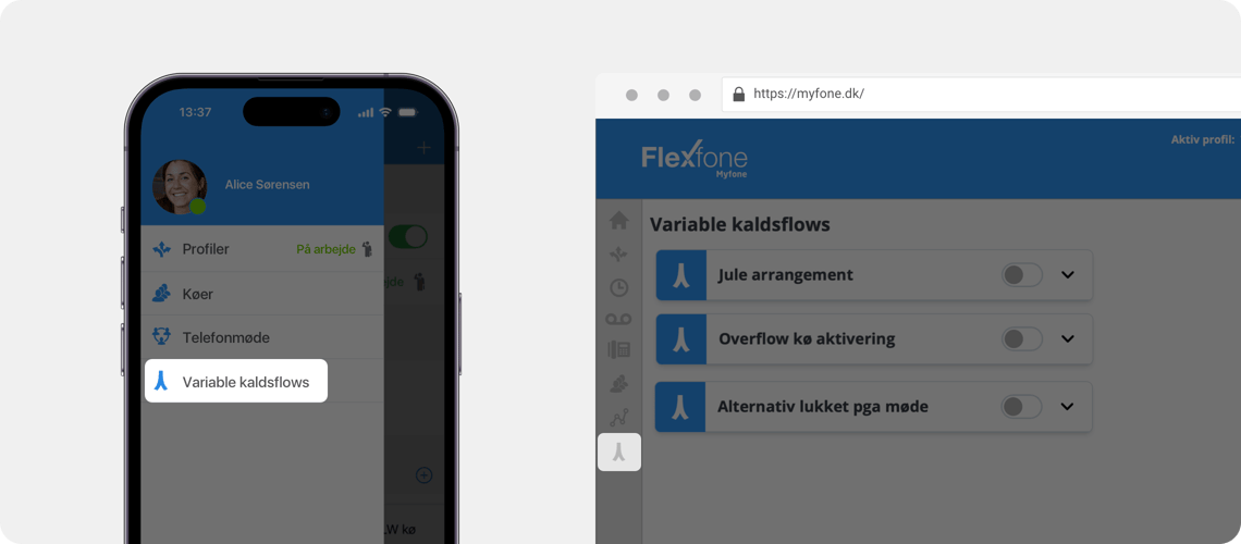 Slå variabelt kaldsflow til direkte i Myfone eller i Myfone-app Slå variabelt kaldsflow til direkte i Myfone eller i Myfone-app