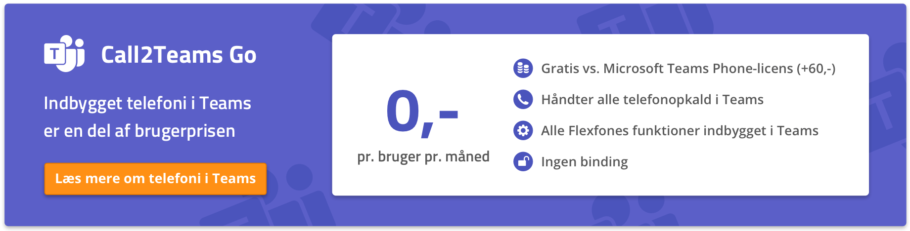 Få indbygget telefoni i Microsoft Teams gratis - kun med Flexfone.