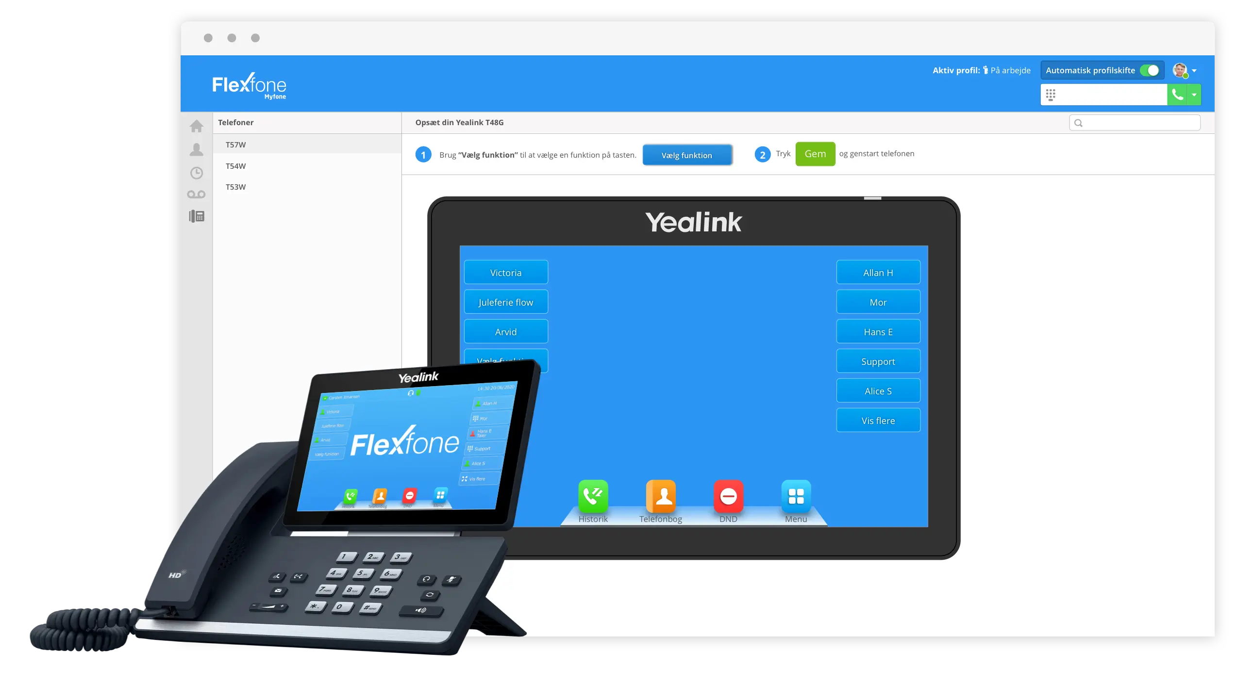 Med Flexfone erhvervstelefoni kan du opsætte din bordtelefon via et interface