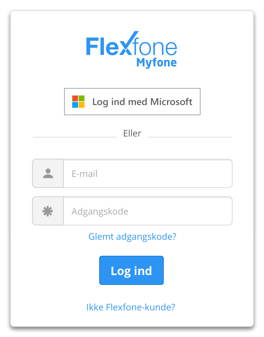 Benyt dit brugernavn eller Microsoft credentials til at logge på Myfone.dk