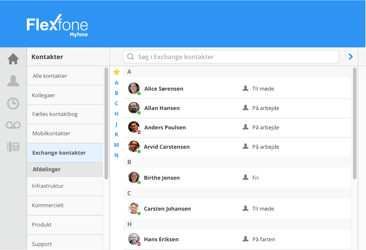 Myfone sorterer dine kontakter i forskellige kontaktbøger