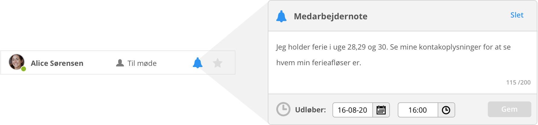 Medarbejdere kan opdatere deres medarbejdernote med generel info til deres kolleger.