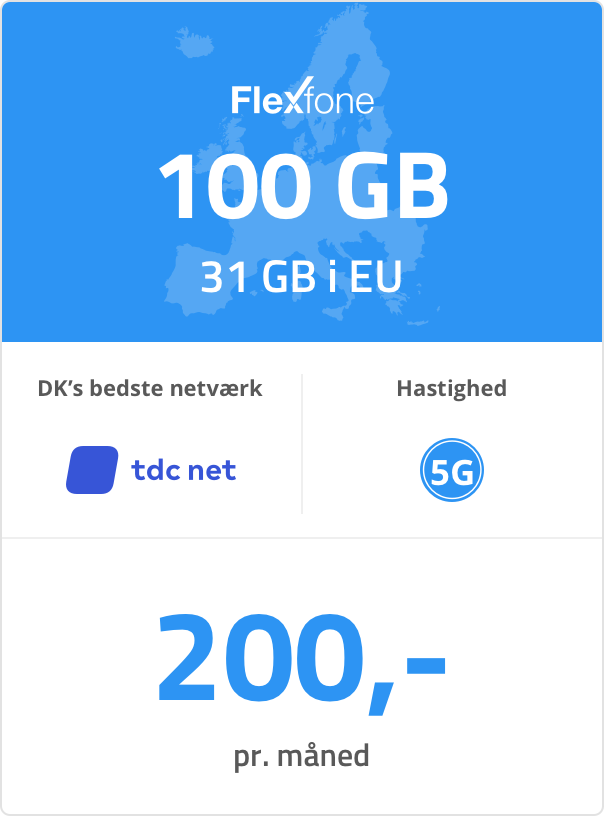Mobilt bredbåndspakke: 100 GB. 31 GB i EU. 200 kr. pr. måned. Mobilt bredbåndspakke: 100 GB. 31 GB i EU. 200 kr. pr. måned.