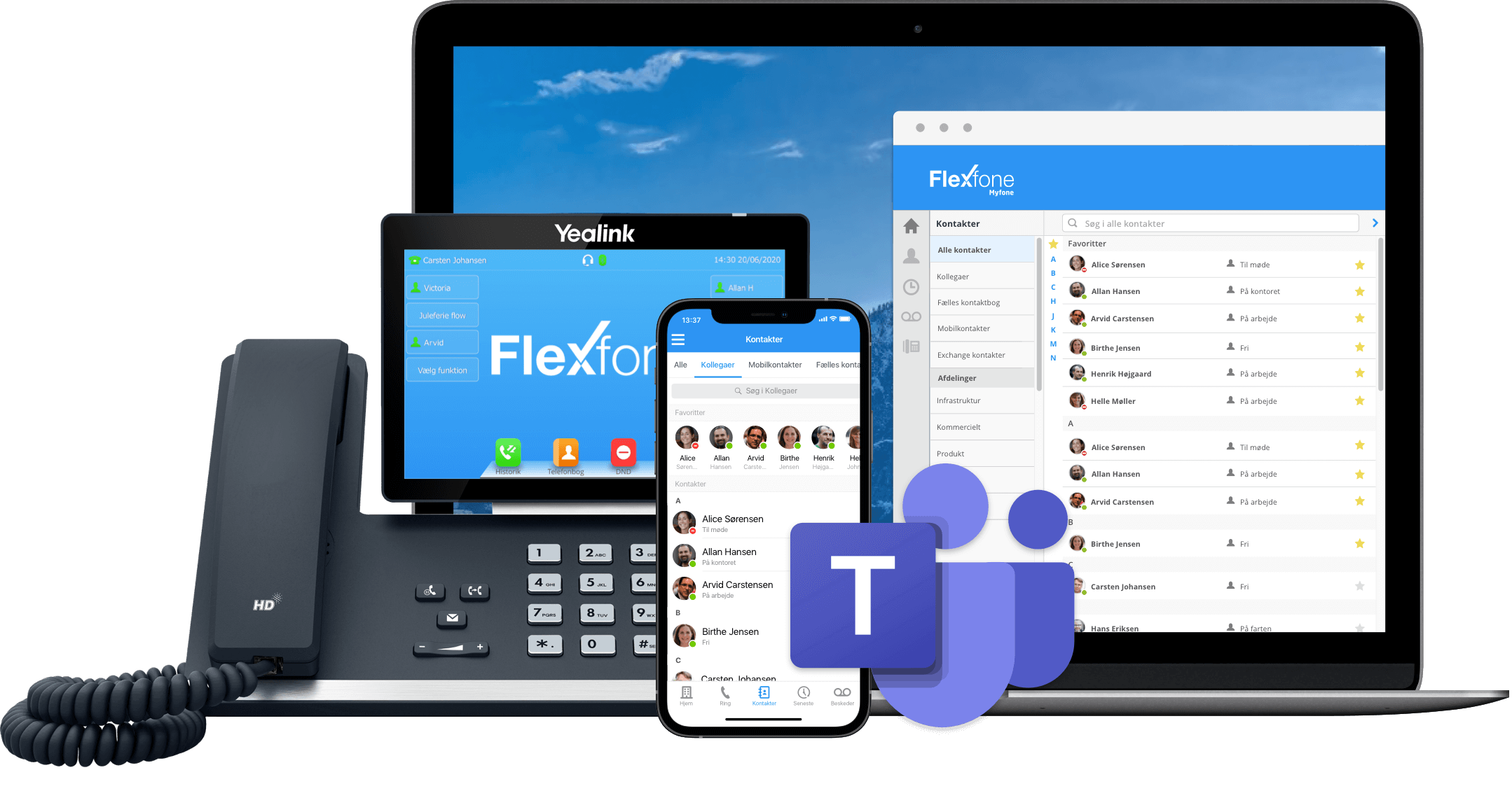 Erhvervstelefoni til softphone, bordtelefon, mobiltelefon og i Microsoft Teams med Flexfone