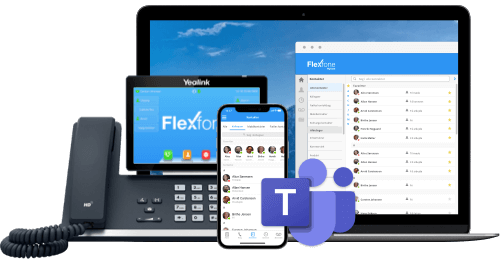 Erhvervstelefoni til softphone, bordtelefon, mobiltelefon og i Microsoft Teams med Flexfone
