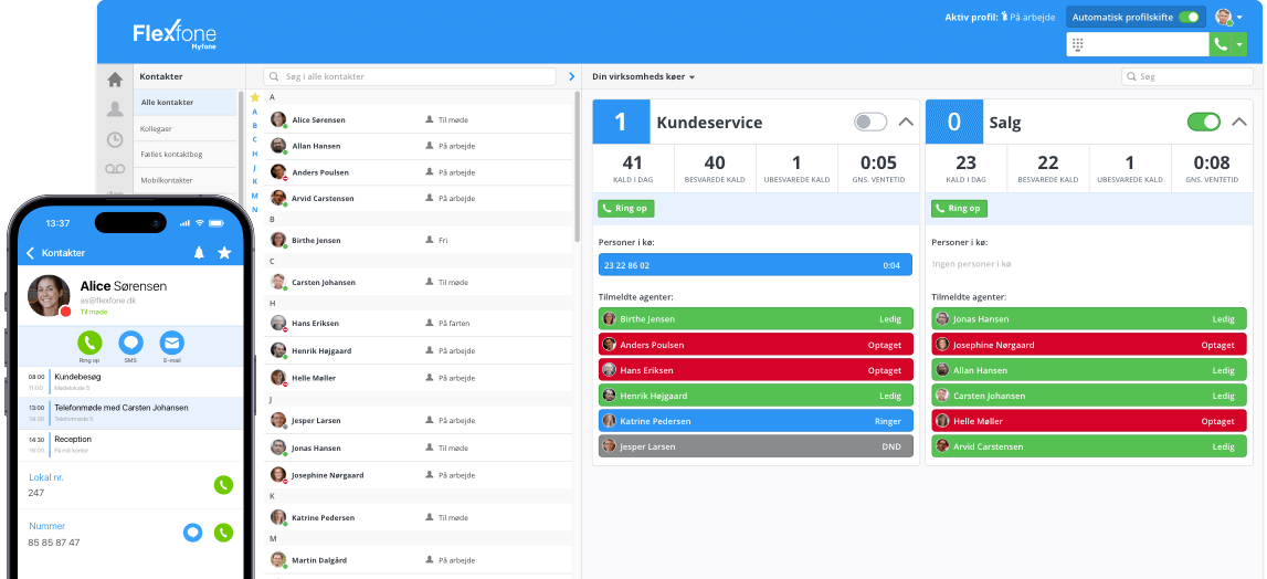 Myfone er et brugervenligt telefonsystem, som giver dig et perfekt overblik over telefonkøer og kollegaer. 