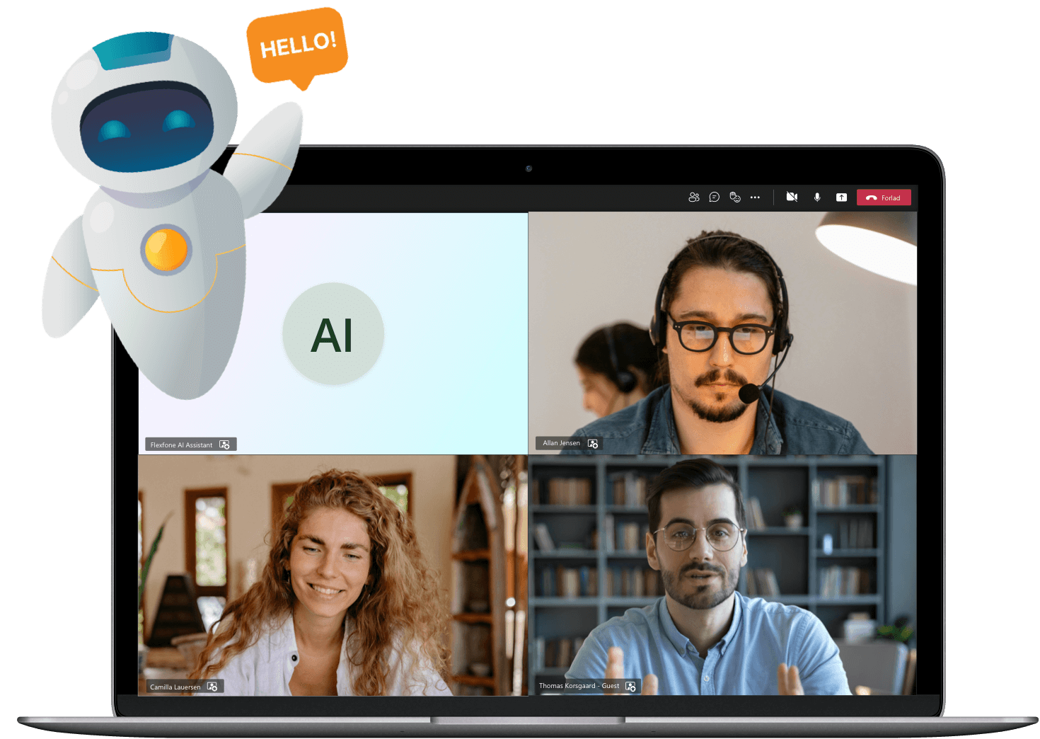online møde med Flexfone AI Assistant som deltager