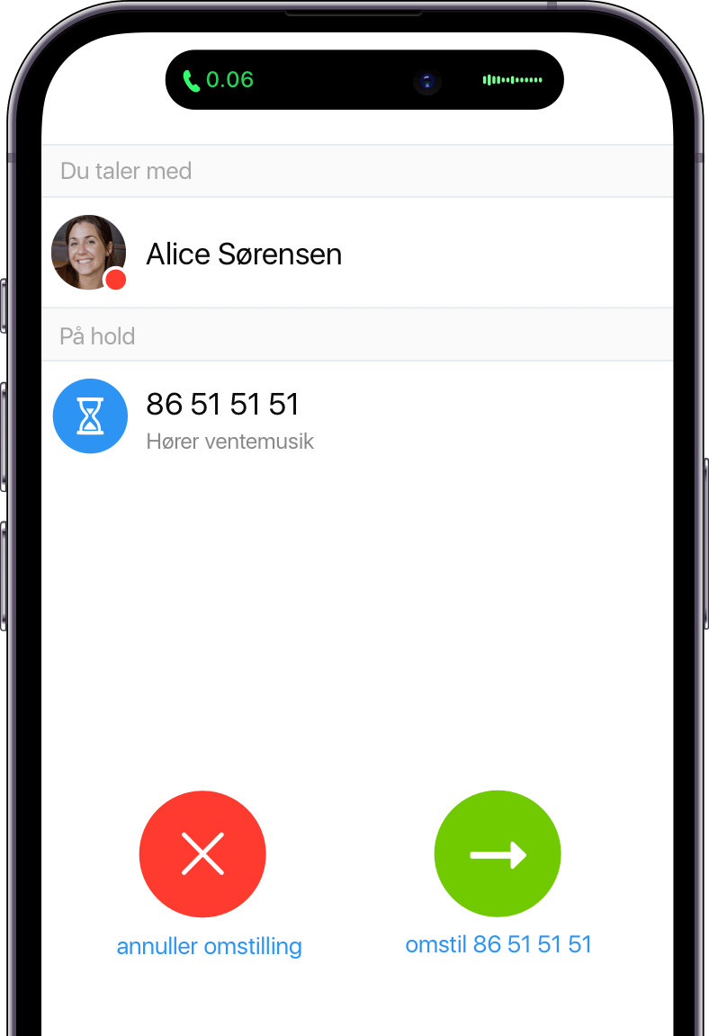 Omstil opkald med mobil og app