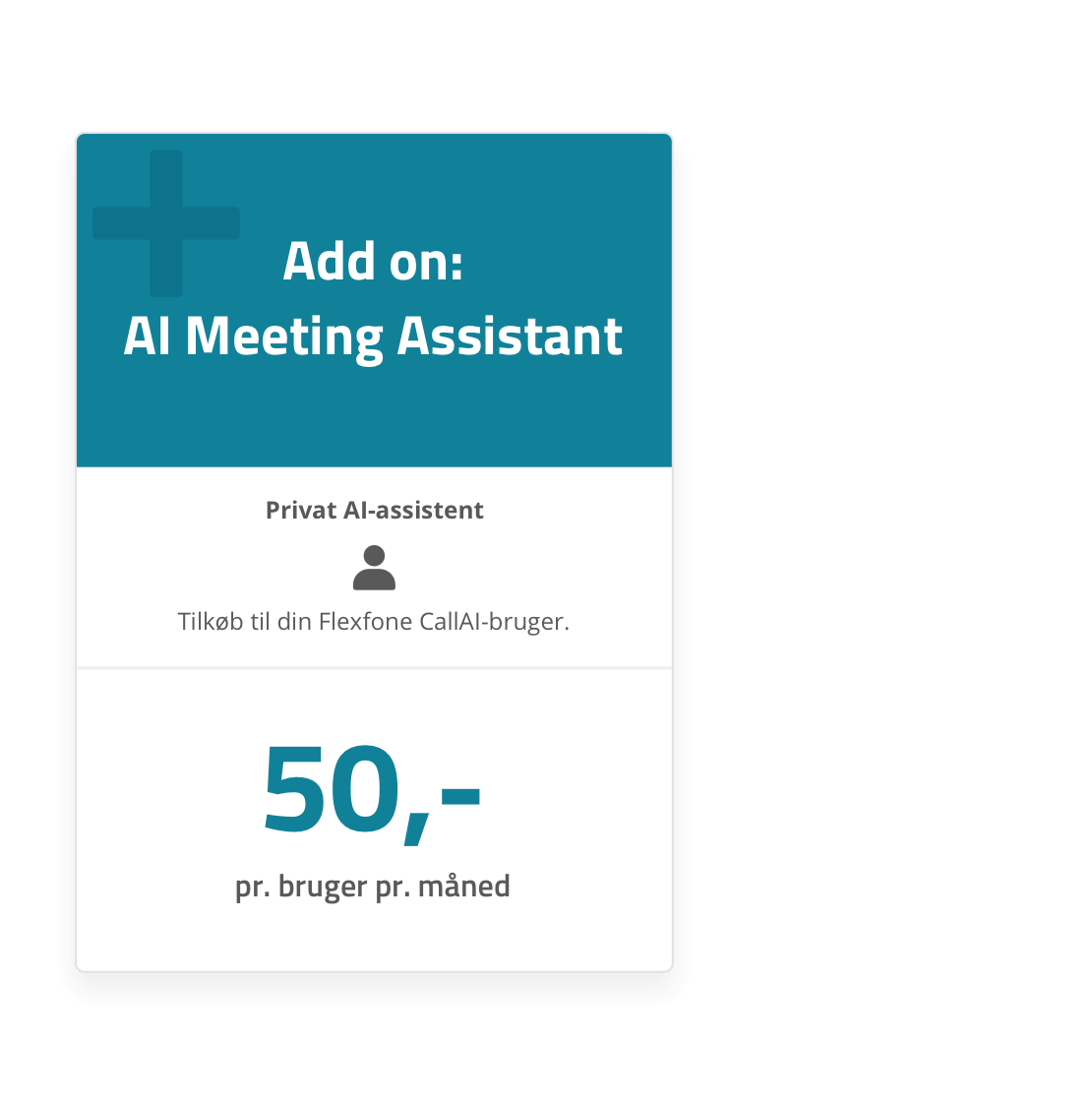 Flexfone AI Assistant koster 50 kr. pr. bruger pr. måned.