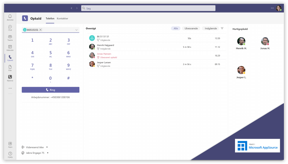 Opkaldsboks i Microsoft Teams. Opkaldsboks i Microsoft Teams.