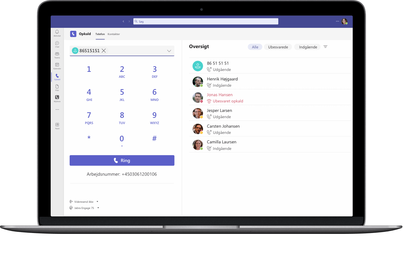 Med telefoni fra Flexfone, kan du bruge Microsoft teams som din telefon - foretag og modtag opkald, viderestilling, omstilling, telefonkøer og alle dine andre telefoni funktioner direkte i Teams. 
